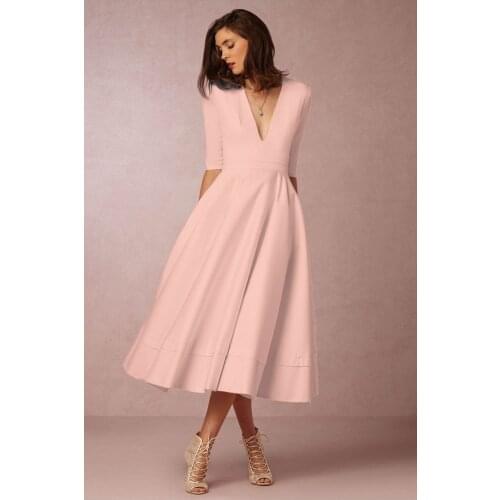 Hot Sale Womens Summer elegant solid V-Neck Loose Empire Short Sleeve Fashion Casual Belted maxi long Dress Midi Sundress