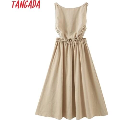 Tangada 2021 Summer Women Sexy Backless Beach Dress Sleeveless Ladies Long Dress Vestidos QB51