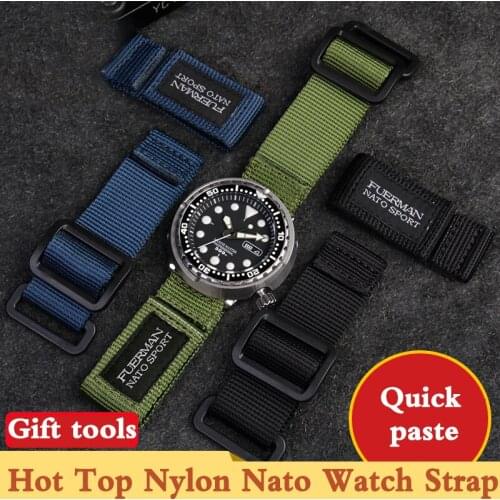 Quick Paste Nylon Nato Watch Strap for S-eiko SNE537 Series Sport Watchband 20mm 22mm 24mm For C-itizen Nato Watch Band