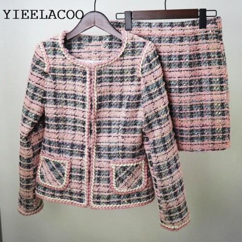 Pink tweed jacket + skirt suit 2020 autumn / winter womens coat suit new ladies small fragrance wind skirt 2 piece suit