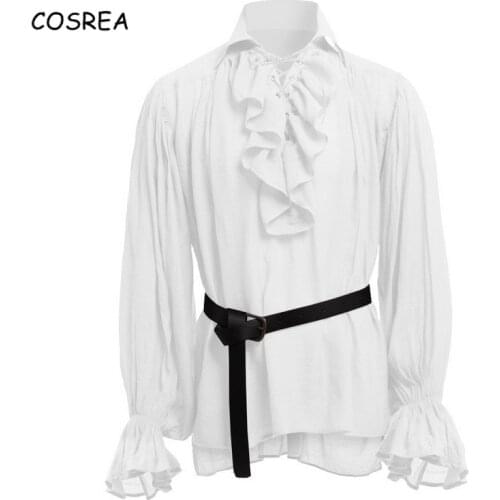 Medieval Renaissance Mens Retro Cloths Fluffy Sleeves Bandage Tops Lacing Up Shirt Europe and US Adult Men Blouse Ruffles Shirt