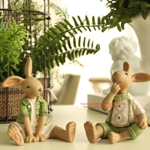 Garden Miniatures Easter Rabbit Miniature Statuettes Resin Vintage Crafts Ornaments Kids Toy Office Home Decoration Gift friend