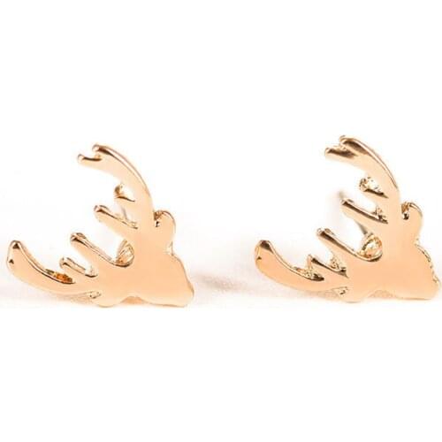 Simple Style Christmas Gift Vivid Elk Head Cute Antler Sweet Silver Plated Rose Golden Stud Earrings For Women