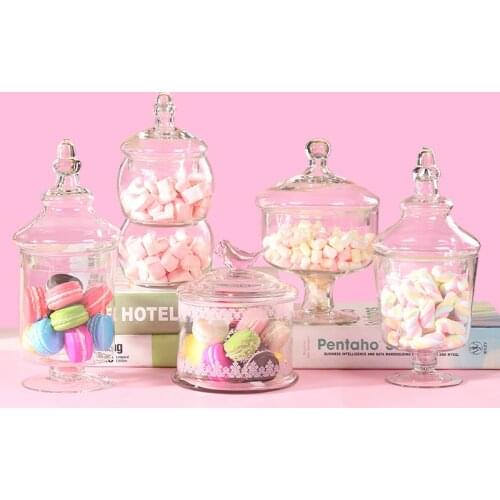 Glass candy jar transparent with a lid Creative storage bottle candy holder a tank for storing whole grains wedding decoration