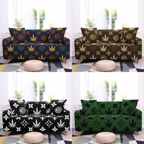 Stretch Sofa Cover Elastic 1/2/3/4 Seaters Couch Cover Maple Leaf Slipcover Plant For Living Room Anti-slip Furniture Protector
