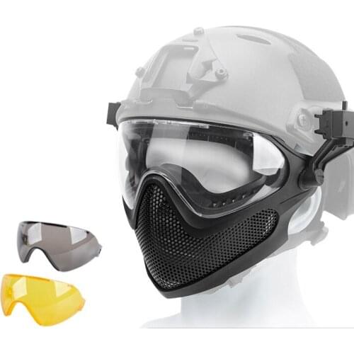Shooting Game Full Face Tactical Mask Dual-mode Steel Mesh Version with 3 Color Eye Protection Matching Helmet for War Cosplay