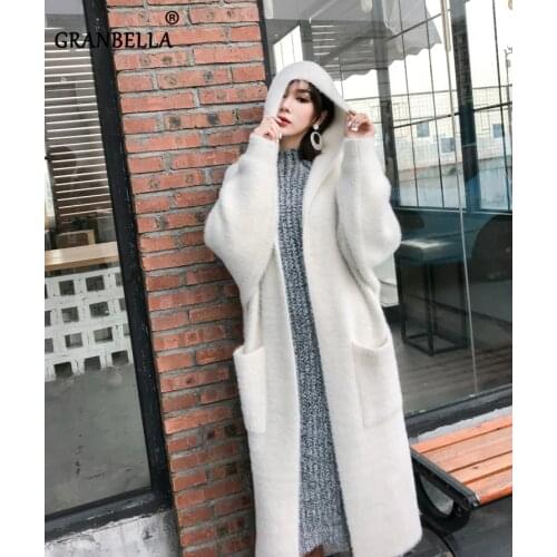 On sale oversized warm winter sweater long cardigan faux mink velvet fur sweater cardigan thickness hooded coat for women