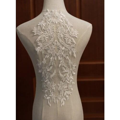 1 Piece 44*21cm Embroidered Lace Applique Lace Trim For DIY Wedding Dress Ivory Color New Arrival
