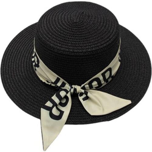 Womens cap summer beach straw hat sun protection hats Panama for girl 2021new fashion fitted Letter Ribbon Bow Caps spring
