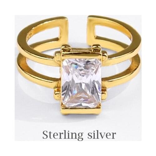 Sole Memory Geometric Cube Zircon 925 Sterling Silver Female Resizable Opening Rings SRI811