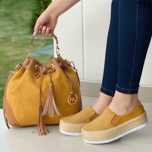 Womens Single Shoes Crystal Solid Thick Bottom Rope Compilation Slip-On Female Sneakers Leisure Concise Ladies Vulcanized Shoes