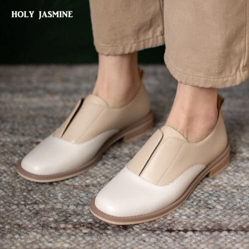 Loafer Shoes Women Genuine Leather 2021 Autumn New British Fashion Square Toe Girl Shoes Thick Heel Genuine Leather Shoes Ladies