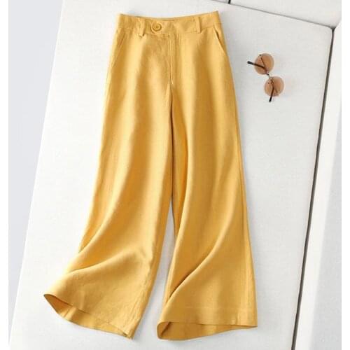 2020 Summer New Arts Style High Waist Loose Trousers Women all-matched Casual Cotton Linen Wide Leg Pants Plus Size Pants S859