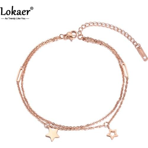 Lokaer Bohemia Double Layers Star Charm Anklet For Women Girls Trendy Stainless Steel Link Chain Summer Foot Jewelry A19001