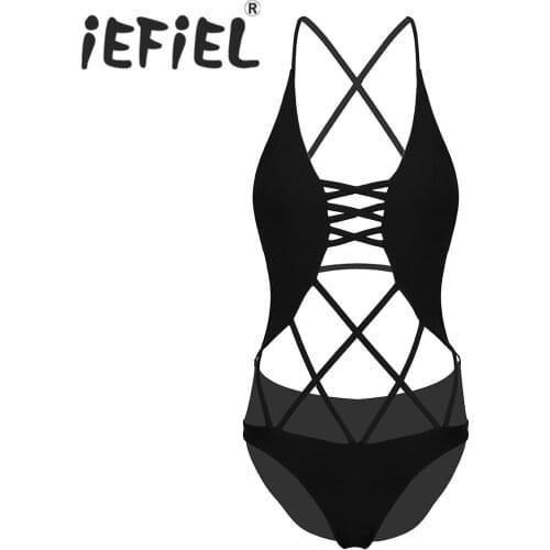 Womens One-piece Bodysuit Leotard Front Strappy Cross Backless with Removable Padded Monokini Swimwear Swimsuits Bathing Suit