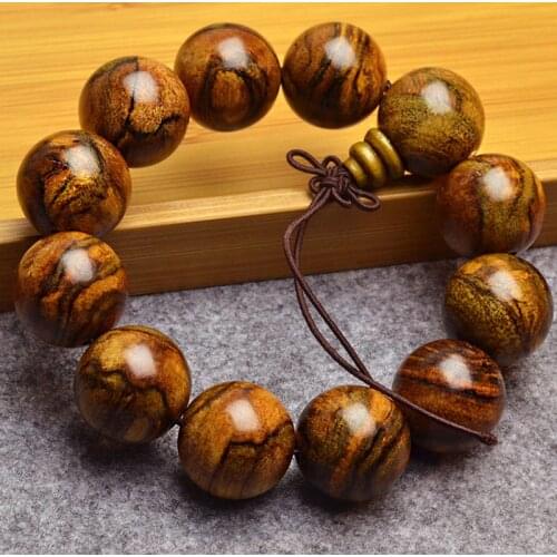 Authentic flowers Qi Nan Wooden Bracelets Buddha Beads Tiger Pattern Incense Wood High Density Lucky for Men Hand String Jewelry