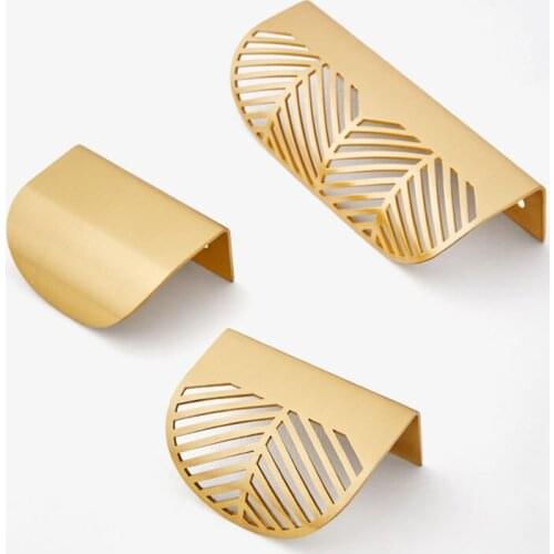 Hollow-out handle brass leaf invisible no punch drawer/cabinet knob furniture pull for wardrobe kitchen bathroom hardware