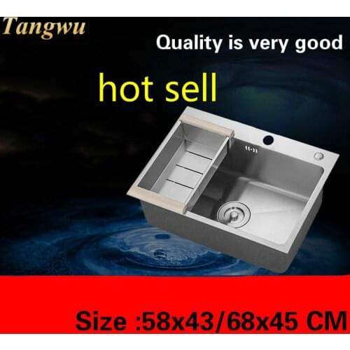 Free shipping Hot sell standard kitchen manual sink single trough wash the dishes 304 food-grade stainless steel 58X43/68x45 CM