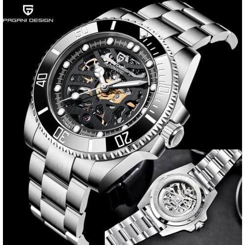 PAGANI DESIGN Brand Hollow Dial Mechanical Mens Business Automatic Wristwatch Stainless Steel Ceramic Bezel Watches Luxury watch