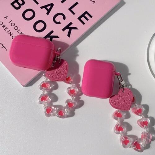 Earphone Cases for Airpods Pro 2 1 Bracelets Lanyard Chain Strap TPU BLuetooth Cover for Airpods Coque with Love Heart Bracelet