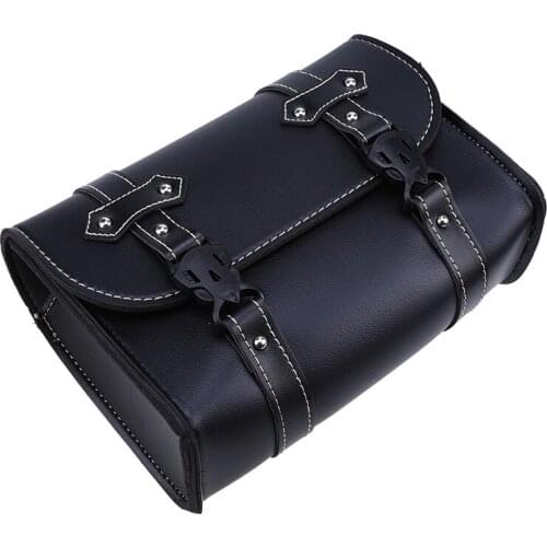 Black Universal Motorcycle Bag Saddle Side PU Leather Luggage Bag Storage Tool Pouch for Harley Cruiser Touring Saddlebag Bike
