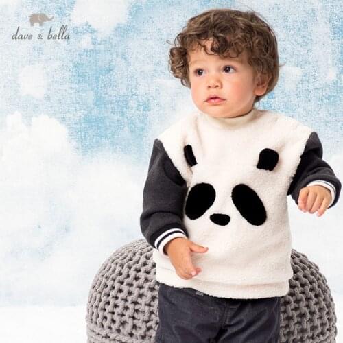 DB15855 dave bella winter baby boys casual cartoon panda patchwork T-shirt children tops boy kids fashion tees