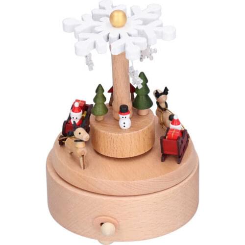 Wooden Music Box Snowflake Decor Wood Grain Texture Beautiful Sound Christmas Music Box Built-in Track Merry Christmas