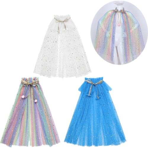 Kids Girls Sparkling Sequins Tulle Princess Cloaks Capes for Halloween Birthday Party Roleplay Dress up Mantles Fairy Costumes