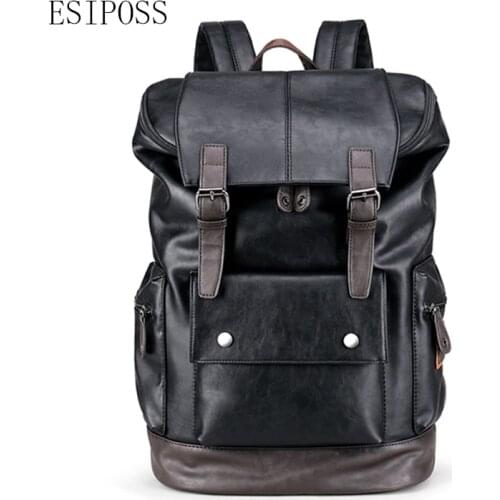 Male travel Duffle bag shoulder bag Mens Backpack Black PU Leather Travel Bag Men 14-inch Laptop Backbag Leisure High Capacity