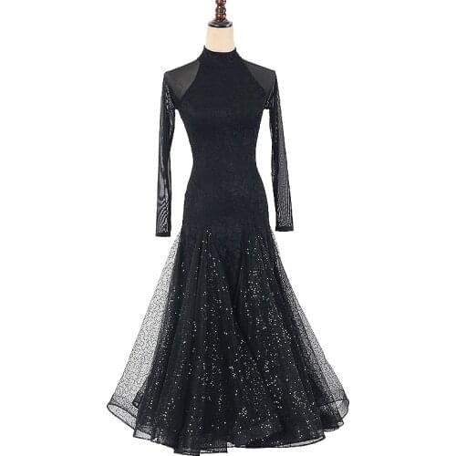 Long Sleeves Backless Elegant Black Women Ballroom Dance Dress For Dancing Waltz Dress Dance Clothes Tango Dance Wear