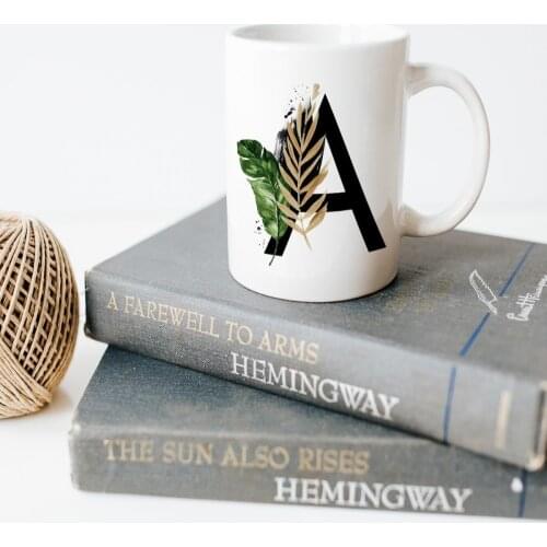 Porcelain mugs letter A, classic mugs milk coffee tea cup Espresso mugs breakfast cup creative gift for friends