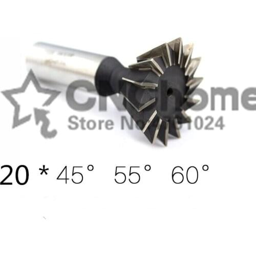2PCS 20*45/20*55/20*60 degrees high speed steel straight shank dovetail milling cutter, HSS straight shank milling cutter