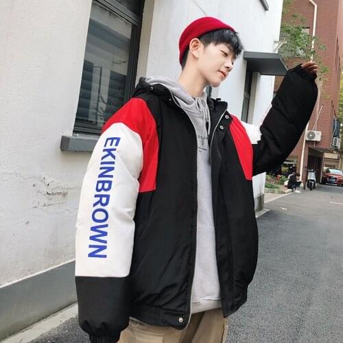 Harbor wind winter new letter patchwork printing thickened Cashmere Cotton-padded clothes male loose casual Bread served coat