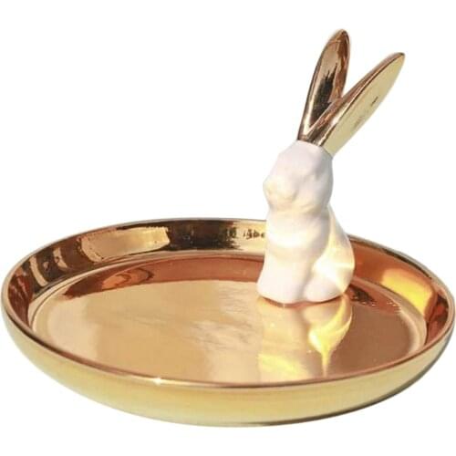 Rabbit Ceramic Trinkets Tray Ring Holder Dish Jewelry Dish Storage Tray