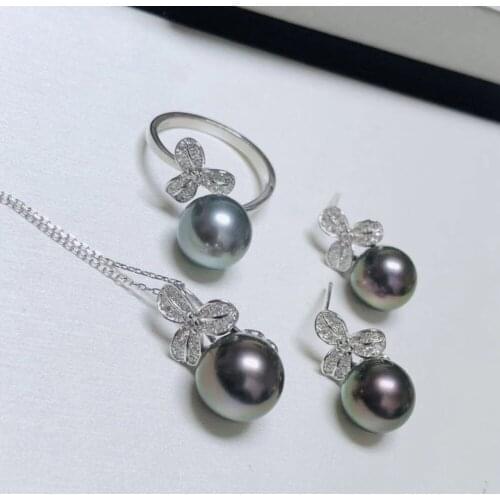 925 Silver Fashion Pearl Pendant Ring Earrings Set Mountings Findings Beautiful Jewelry Set Parts Fittings Component