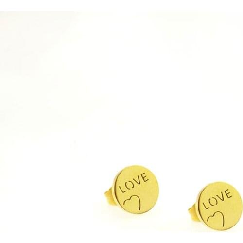 1Pair Korean Earrings Round Disc Stainless Steel Earring Engraved Heart sSud Fashion Girls Lady Valentines Day Jewelry Gift