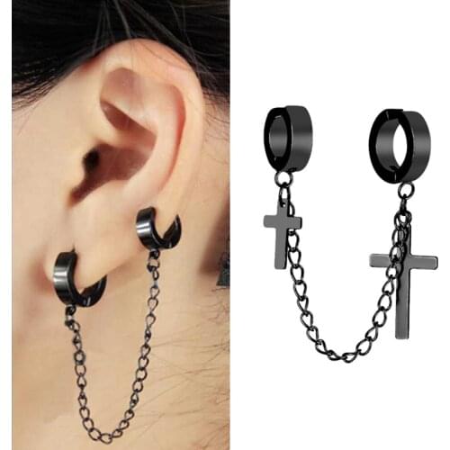 BT-S882 Single Stainless Steel Cross Pendant Earrings Unisex Titanium Steel Chain Earrings Boys Girls Fashion Punk Jewelry Gift