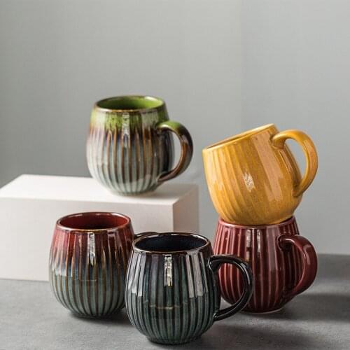 Creative Strips Kiln Transmulation Coffee Cups 480ml Large Capacity Retro Ceramic Coffee Mugs Water Milk Juice Cups