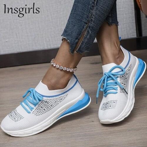 Women Trendy Sneakers 2021 Spring Autumn New Mesh Lace Up Ladies Comfortable Flats Home Outdoor Female Rhinestone Sport Shoes