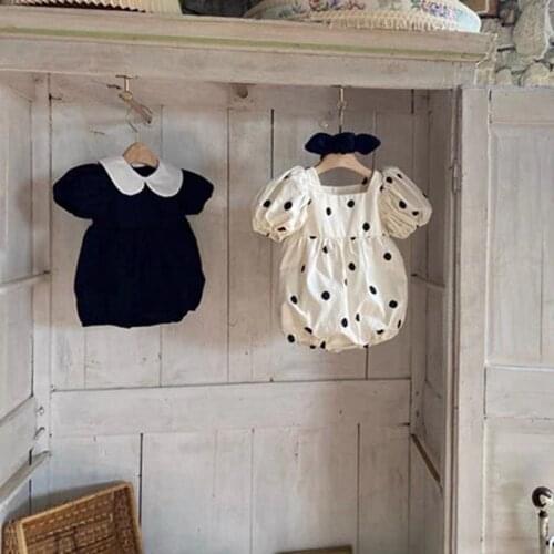 2021 Summer New Newborn Baby Girl Cotton Stitching Color Puff Sleeve Bodysuit Infant Girls Casual fashion Thin Bodysuits