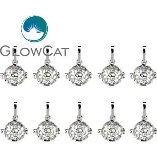 10x K512 Metal Rose Flower Ball Pearl Cage Locket Making Beads Cage Essential Oil Diffuser Pendant Valentines Day Jewelry