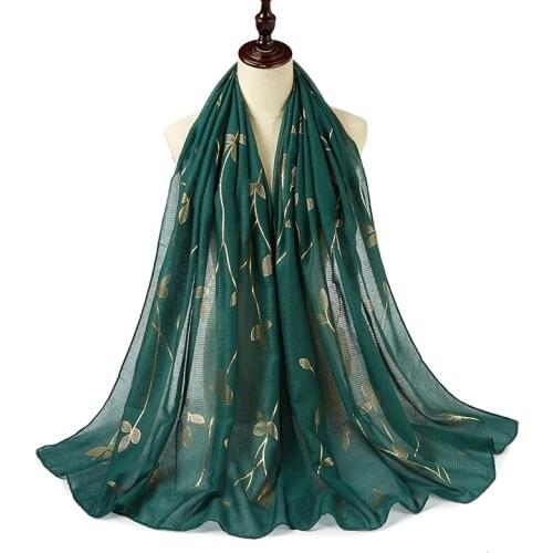 10pcs/Lot Fashion Gold Print Leaf Scarf Hijab Shimmer Cotton Shawls Muslim Headband Wraps Turban Echarpe Foulard Femme