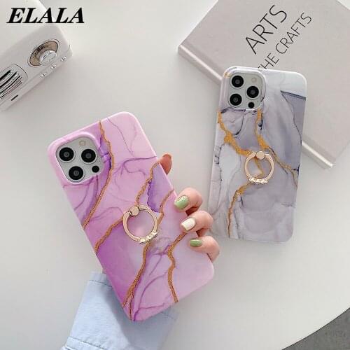 Marble Phone Case for iPhone 12 11 Pro Max XR XS X 7 8 Plus SE 2020 Back Cover with Finger Ring Holder Shockproof Colorful Coque