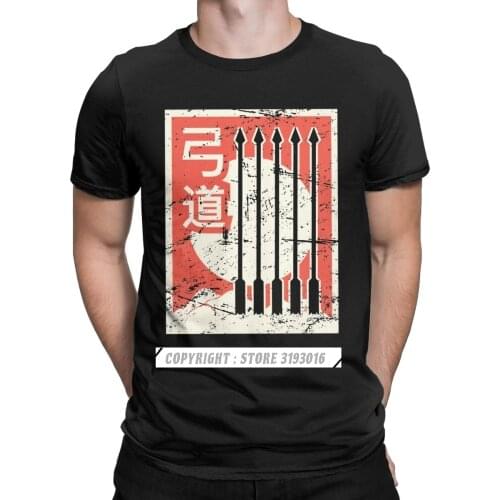 Men Tshirt Vintage Kyudo Japanese Archery Cotton Tees Bow Arrow Japanese Primitive Archer Tee Shirt O Neck Clothing