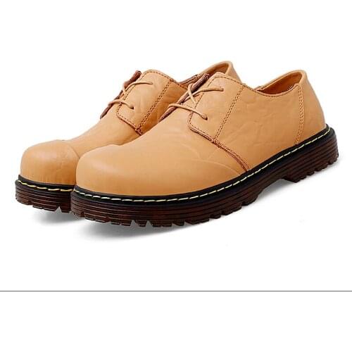 Mens Leather Shoes Fashion Round Head Leather Tooling Shoes High Quality British Trend Thick bottom Casual Martin Shoes