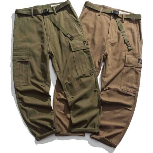 Men casual twill cargo chino pants streetwear khaki military work pants