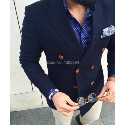 2018 Navy Blue Double Breasted terno masculino Blazer Casual Men Suit Custom 2 Piece Skinny mens suits Tuxedo Jacket Masculino