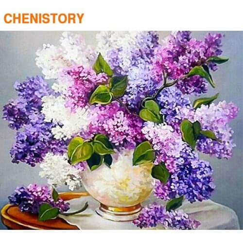 CHENISTORY Frame 60x75cm DIY Painting By Numbers Violet Flowers Kit Modern Wall Art Painting Canvas By Numbers Draw For Home Art