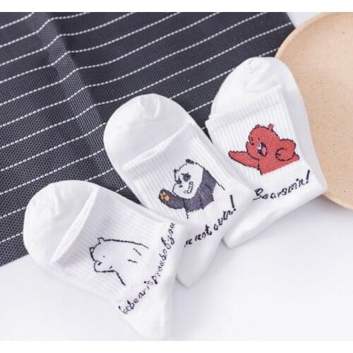 Japanese White Cute Bear Cotton Tube Female Socks Cartoon Lolita Socks Female Cute Sweet Campus Style Casual Sports Socks