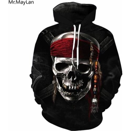 2019 New Cool Skull Pirate Mens Hooded 3D Print Fashion Streetwear Hoodies Jackets Men Women Hip Hop Pullovers Sweatshirts 5XL